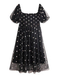 Women Black Loose Office Polka Midi Dress High Waist Dress Bella Mia
