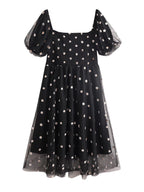 Women Black Loose Office Polka Midi Dress High Waist Dress Bella Mia