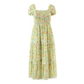 Summer Women Clothing Square Collar Short Sleeve High Waist Tied Stitching Floral Stringy Selvedge Dress Women Bella Mia