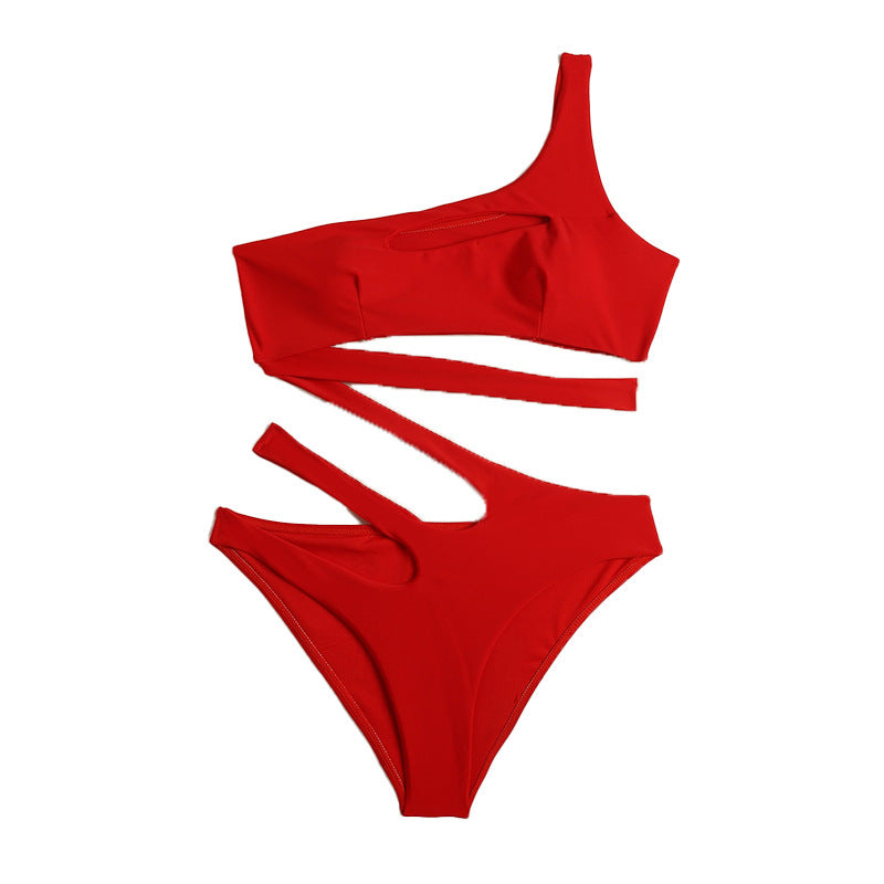 Solid Color One Shoulder Hollow Out Cutout out Swimsuit Women Vacation Travel Beach Spring Swimsuit Bella Mia