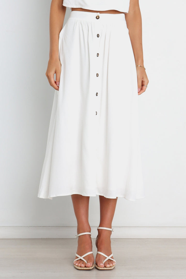 Spring Summer Single Breasted Elastic Waist Mid Waist Classic Skirt