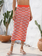 Summer Clothes Beach Skirt Hollow Out Cutout Chessboard Plaid Bikini Seaside Skirt Knitted Dress Women Bella Mia