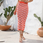 Summer Clothes Beach Skirt Hollow Out Cutout Chessboard Plaid Bikini Seaside Skirt Knitted Dress Women Bella Mia