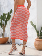 Summer Clothes Beach Skirt Hollow Out Cutout Chessboard Plaid Bikini Seaside Skirt Knitted Dress Women Bella Mia