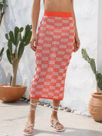 Summer Clothes Beach Skirt Hollow Out Cutout Chessboard Plaid Bikini Seaside Skirt Knitted Dress Women Bella Mia
