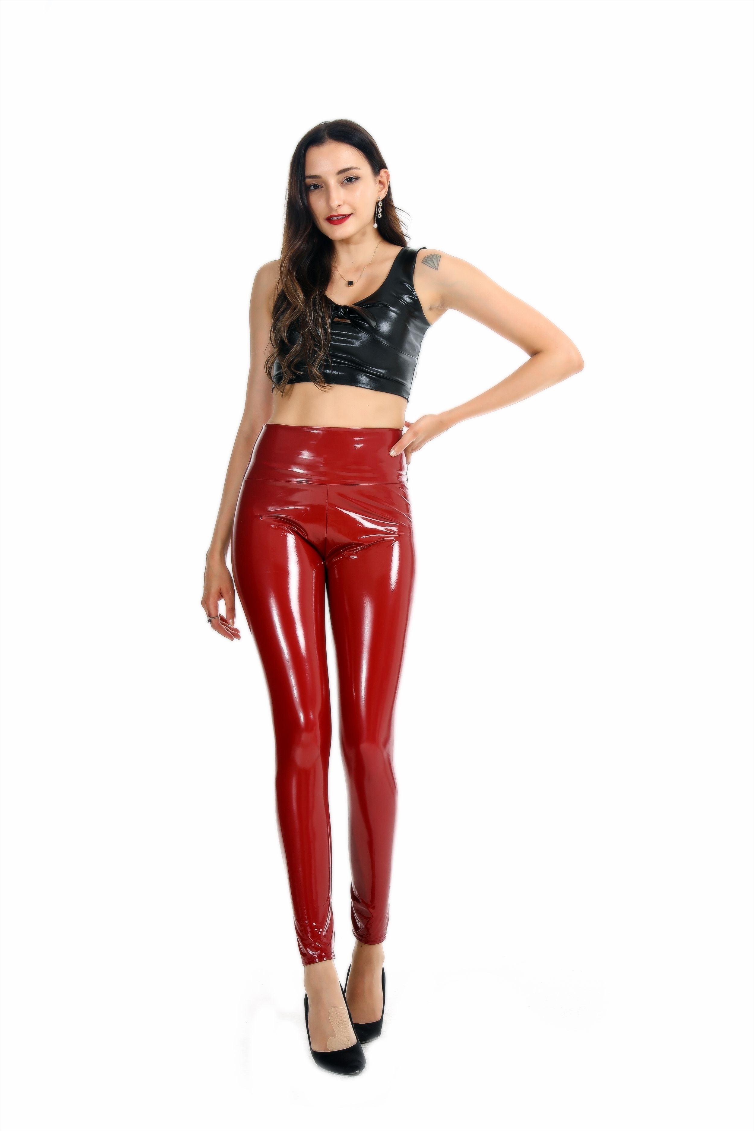Coated Mirror High Elastic Leggings Sexy High Waist Latex Bright Leather Women Trousers Bella Mia