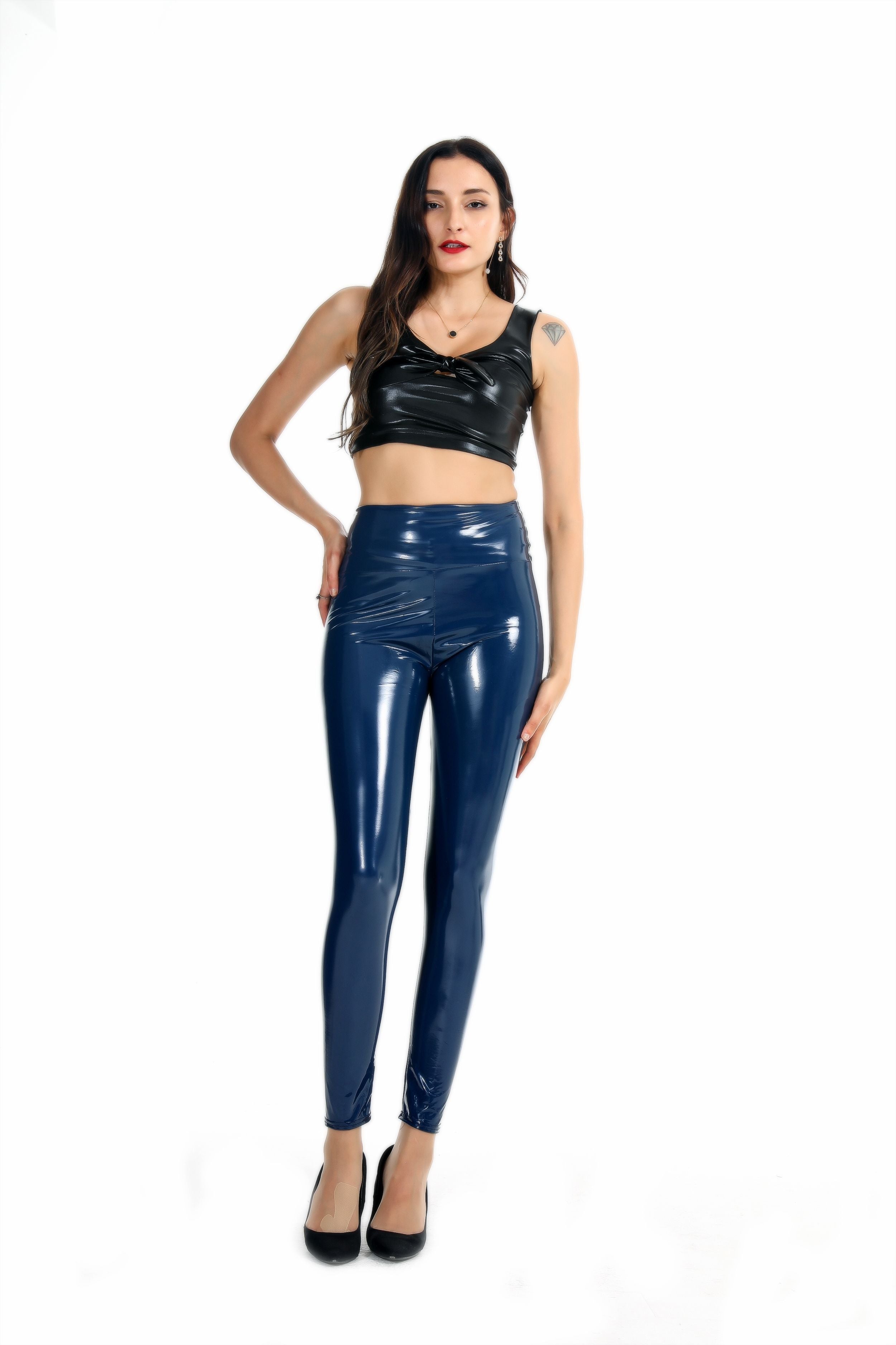 Coated Mirror High Elastic Leggings Sexy High Waist Latex Bright Leather Women Trousers Bella Mia