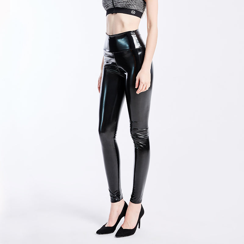 Coated Mirror High Elastic Leggings Sexy High Waist Latex Bright Leather Women Trousers Bella Mia
