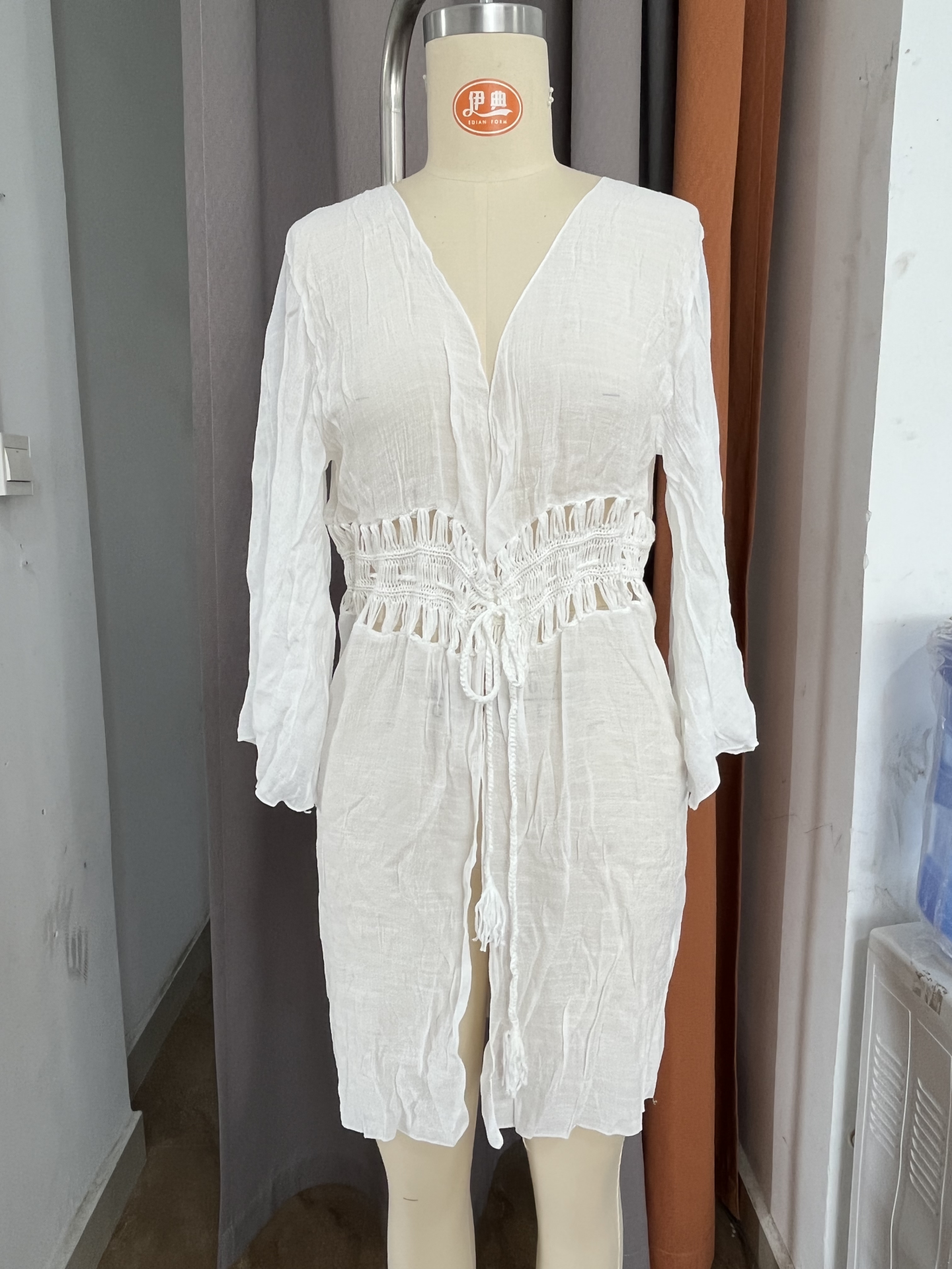 Stitching Hand Crocheting Beach Cover up Sexy Cutout Bell Sleeve Vacation Skirt Beach Cover Up Bella Mia