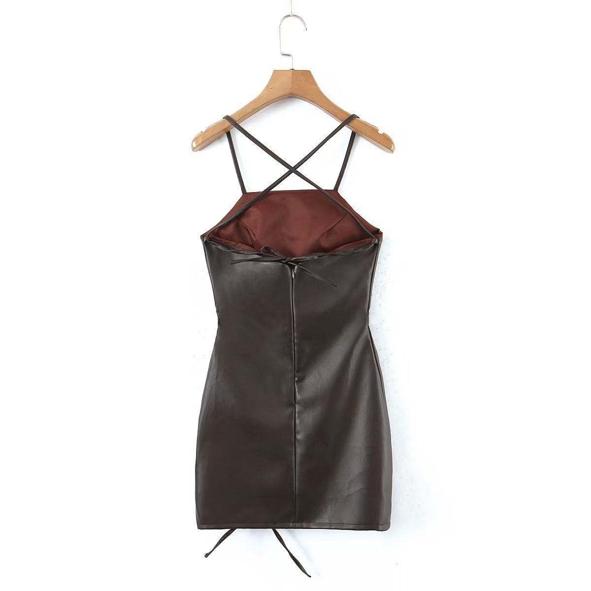 Spring Adult Lady Woman Sexy Side Drawstring Faux Leather Sling Leather Hip Dress Bella Mia