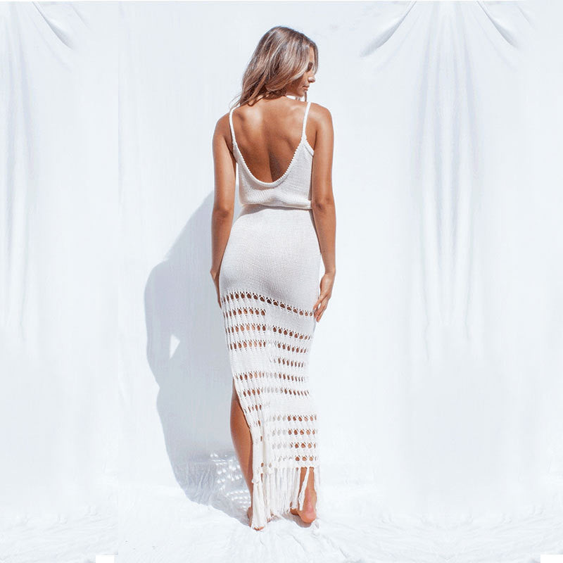 Knitted Waist Pull Belt Beach Cover up Sexy Cutout Maxi Dress Casual Vacation Beach Cover Up Bella Mia