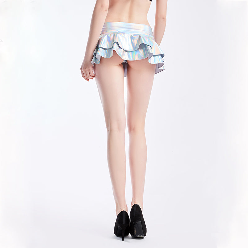 Sexy Double Layer Miniskirt Faux Leather Low Waist Skirt Sexy Dress Performance Wear Bella Mia