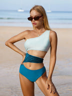 Bikinx Glitter Color Block Cut Out One Shoulder One Piece Swimsuit Bella Mia