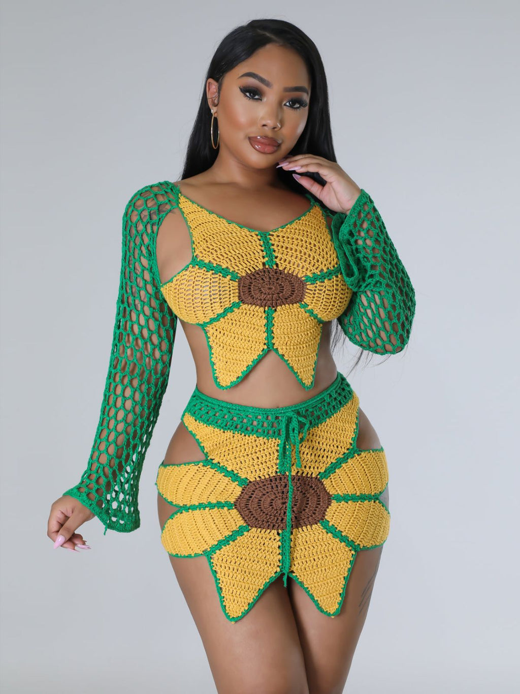 Ladies Beach Suit Sexy Hand Crocheted Sunflower Suit Crisscross Bella Mia