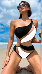 Bikinx Contrast Mesh One Shoulder One Piece Swimsuit Bella Mia