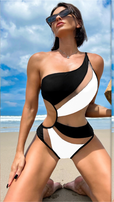 Bikinx Contrast Mesh One Shoulder One Piece Swimsuit Bella Mia