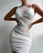 Solid Color Sexy Oblique Shoulder Dress Trendy Pleated Hip Dress Bella Mia