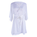 Rayon V neck Lace up Beach Beach Cover Up Seaside Vacation Swimsuit Sun Protection Clothing for Women Bella Mia