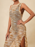 Knitted Hollow Out Cutout Vest Skirt Beach Cover Up Sexy Vacation Long Skirt Beach Cover Up Crochet hook Bella Mia
