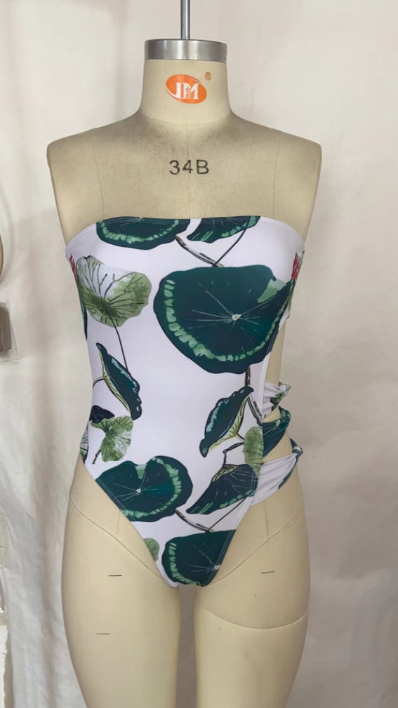 Printed One Piece Swimsuit Women Swimsuit Ink Painting Chinese Cutout Tube Top One Piece Swimsuit Bella Mia