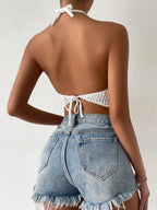 Women Summer Vacation Crochet Hollow Halter Strap Halter Top Crochet hook Bella Mia
