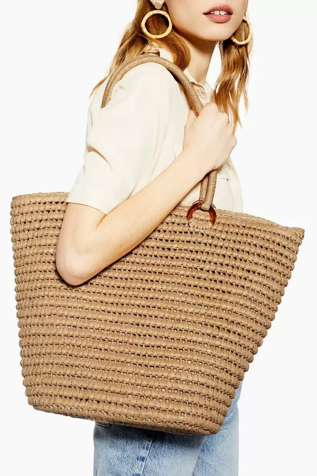 Straw Bag Simple Straw Bag Shoulder Portable Large Capacity Women Bag Summer Vacation Beach Bag Woven Bag Bella Mia