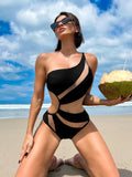 Bikinx Contrast Mesh One Shoulder One Piece Swimsuit Bella Mia