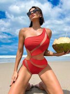Bikinx Contrast Mesh One Shoulder One Piece Swimsuit Bella Mia