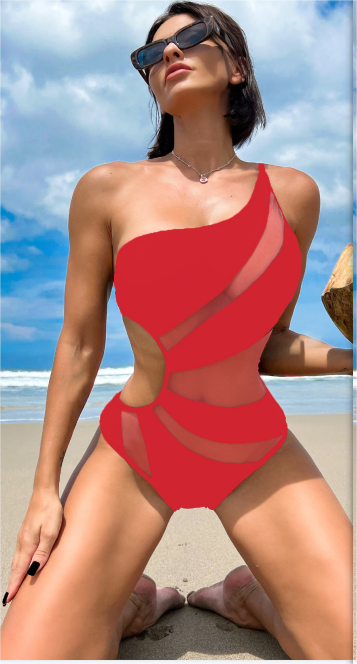 Bikinx Contrast Mesh One Shoulder One Piece Swimsuit Bella Mia