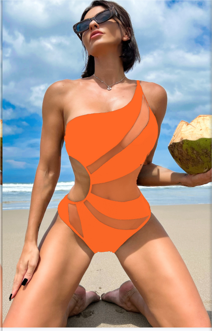 Bikinx Contrast Mesh One Shoulder One Piece Swimsuit Bella Mia