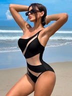 Bikinx Contrast Mesh One Shoulder One Piece Swimsuit Bella Mia