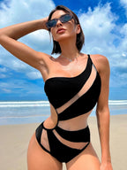 Bikinx Contrast Mesh One Shoulder One Piece Swimsuit Bella Mia