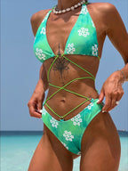 Bikinx Floral Print Criss Cross Halter Bikini Swimsuit Crisscross Bella Mia