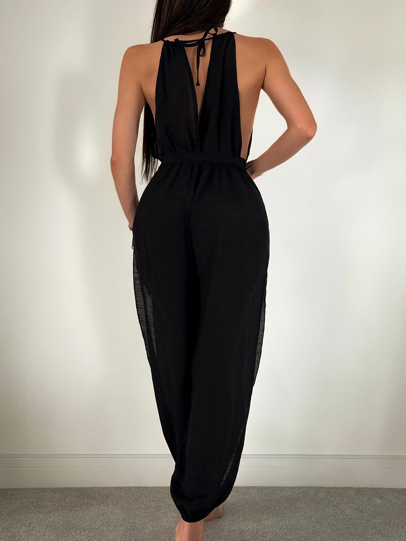 Sleeveless Beach Cover Up Solid Color All Matching Tied Jumpsuit Slim Fit Slimming Sun Protection Clothing Women Bella Mia