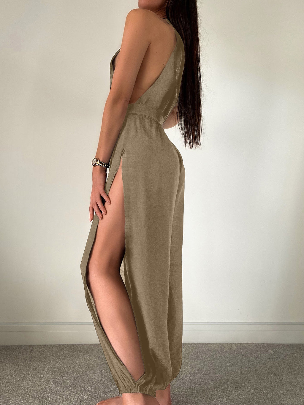 Sleeveless Beach Cover Up Solid Color All Matching Tied Jumpsuit Slim Fit Slimming Sun Protection Clothing Women Bella Mia