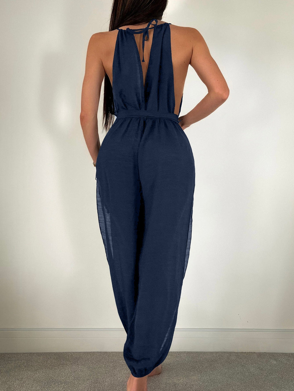 Sleeveless Beach Cover Up Solid Color All Matching Tied Jumpsuit Slim Fit Slimming Sun Protection Clothing Women Bella Mia