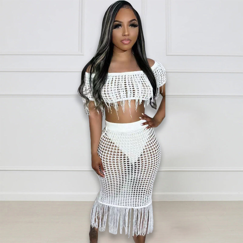 Sexy See through Knitted Hand Crochet Tassel Beach Suit Bella Mia