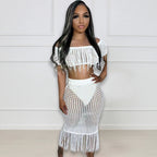 Sexy See through Knitted Hand Crochet Tassel Beach Suit Bella Mia