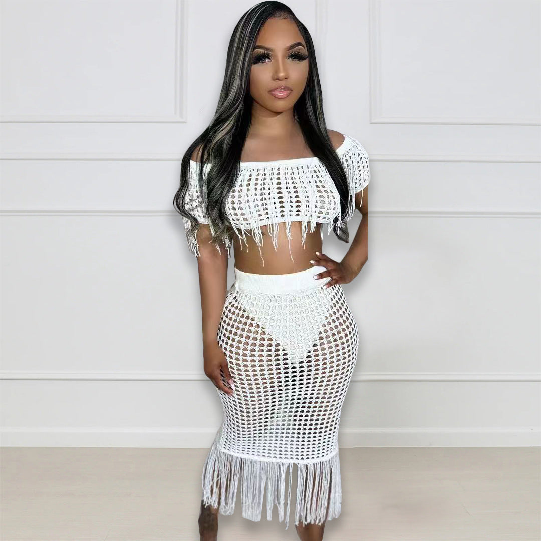 Sexy See through Knitted Hand Crochet Tassel Beach Suit Bella Mia