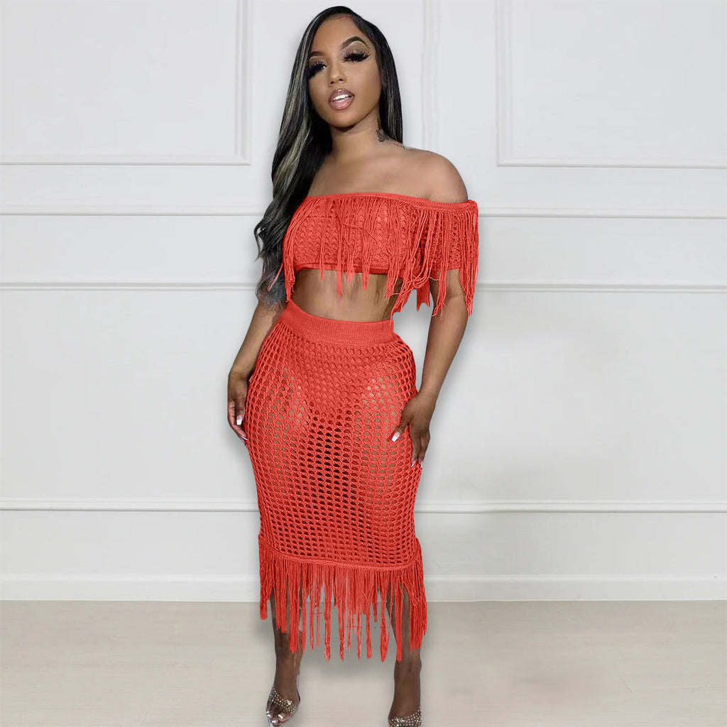 Sexy See through Knitted Hand Crochet Tassel Beach Suit Bella Mia
