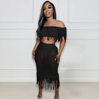 Sexy See through Knitted Hand Crochet Tassel Beach Suit Bella Mia