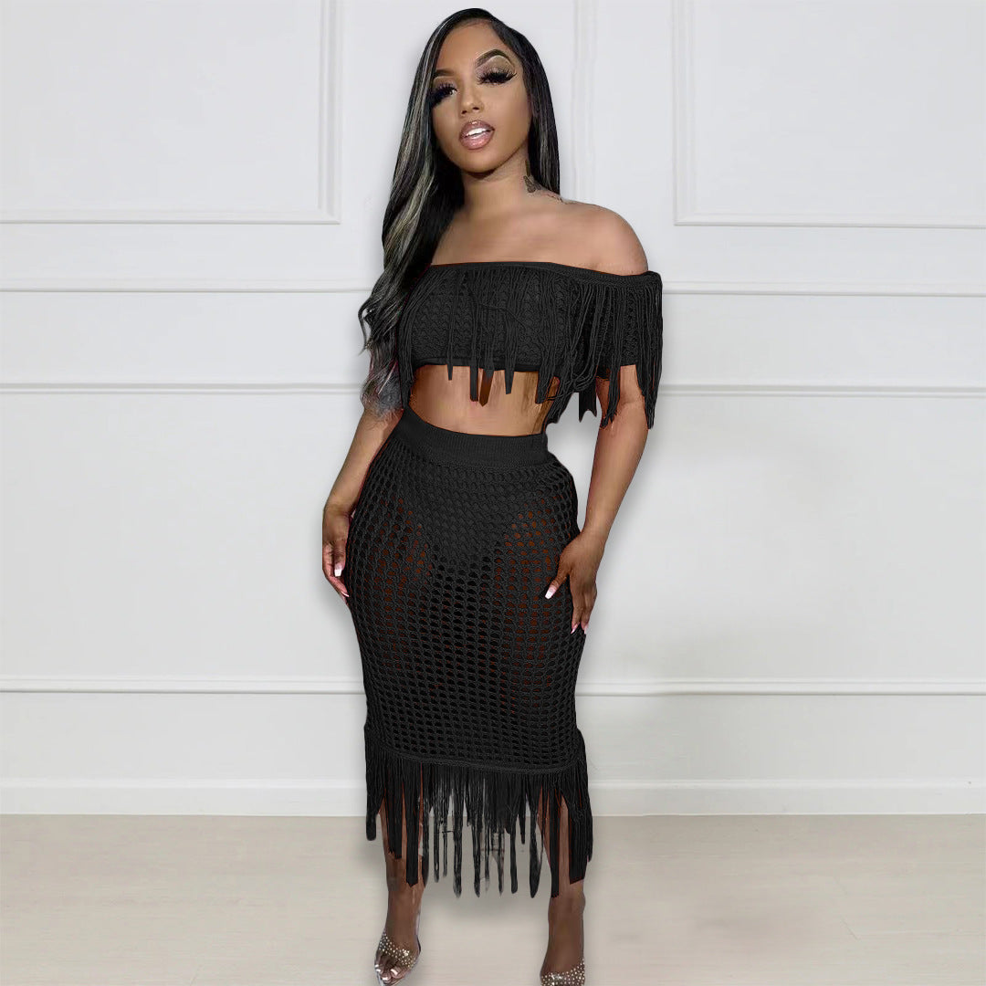Sexy See through Knitted Hand Crochet Tassel Beach Suit Bella Mia