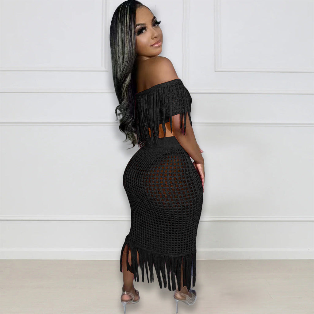 Sexy See through Knitted Hand Crochet Tassel Beach Suit Bella Mia