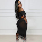 Sexy See through Knitted Hand Crochet Tassel Beach Suit Bella Mia