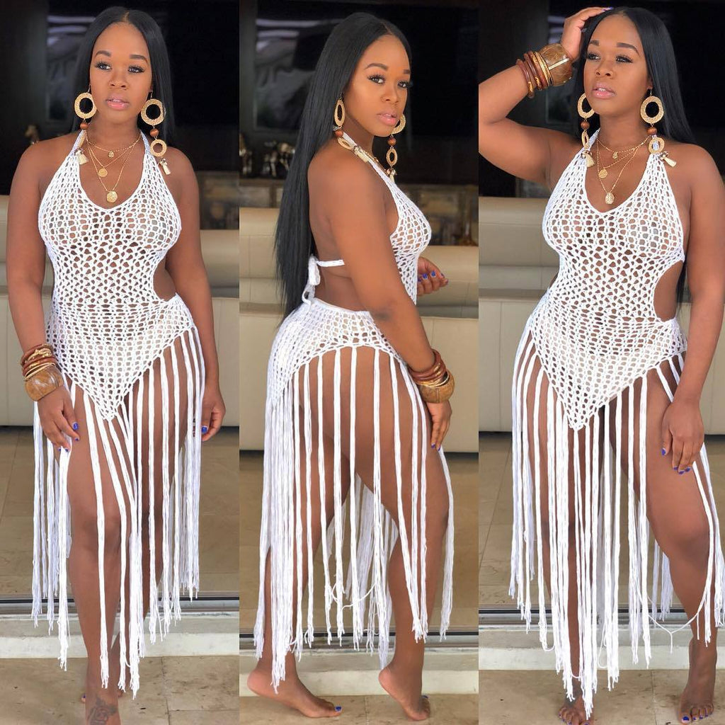 Women Clothing Long Tassel Woven Two Way Tassel Beach Dress Bella Mia