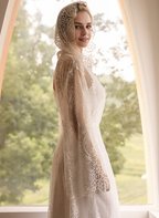 Romantic Floral Lace Hooded Bridal Robe Set – Long Sheer Lace Cover-Up with Satin Slip SelenaHuanStudio