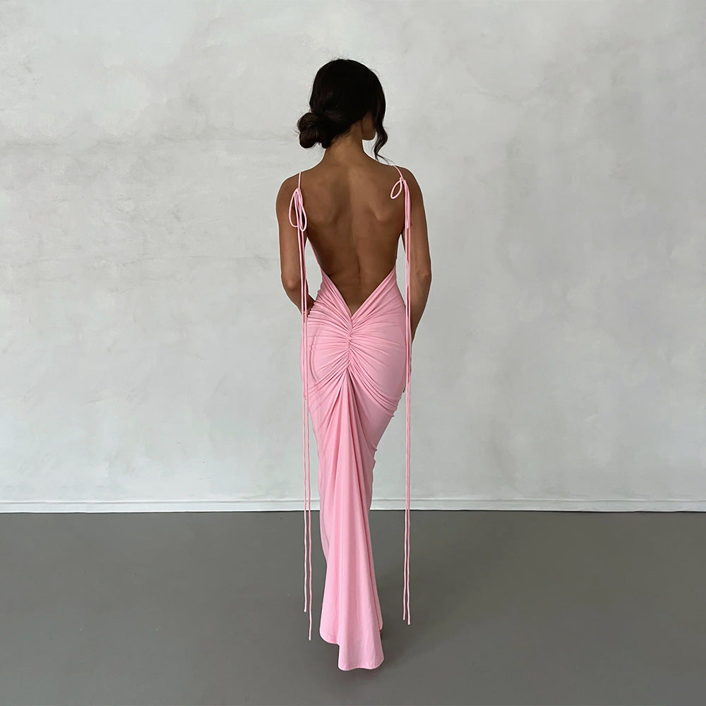 Women Sexy Dress Sexy Backless Pleated Dress Evening Dress Sleeveless Strap Dress for Women Bella Mia