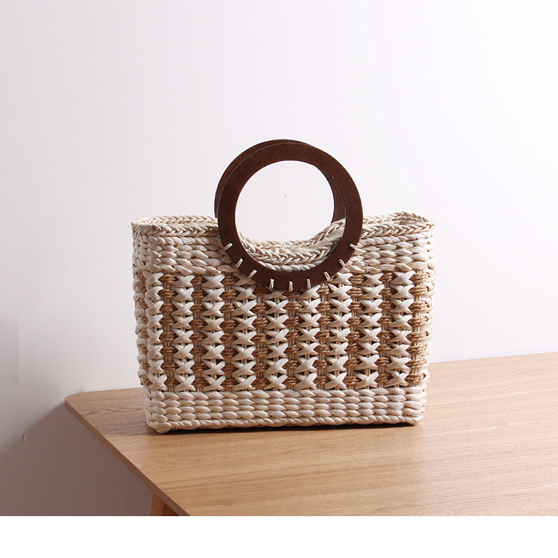 Vintage Stripe Straw Bag Corn Fur Bag Woven Bag Beach Bag Mori Large Capacity Vacation Rattan Weave Bag Bella Mia
