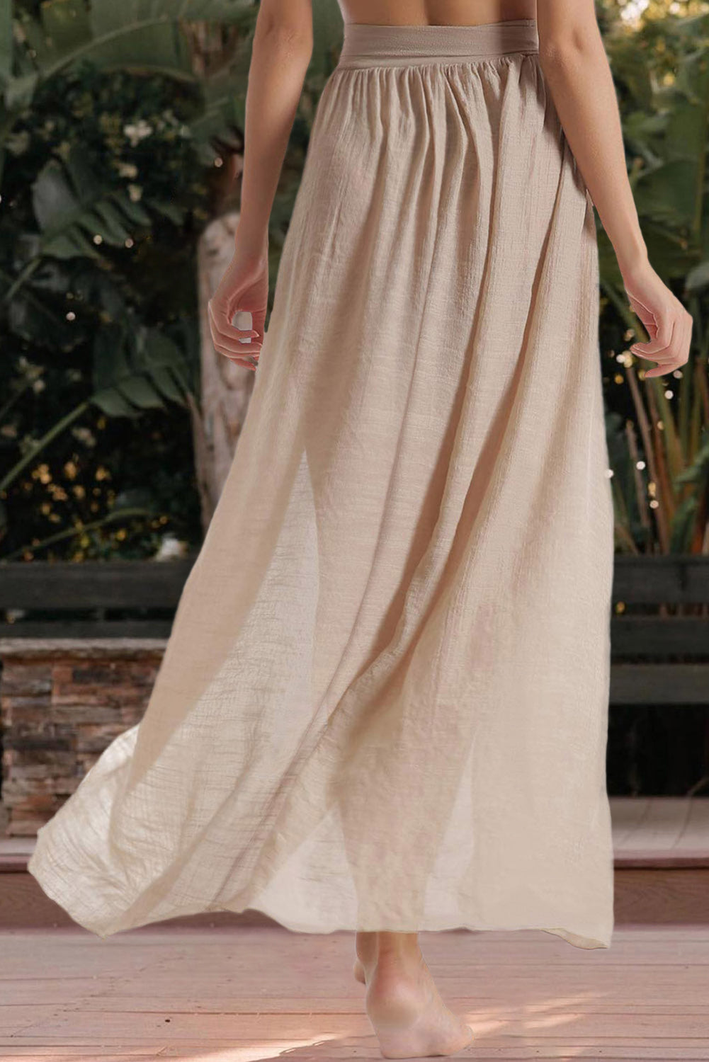 Khaki Sheer Maxi Beach Cover up Split Bella Mia