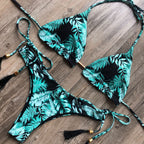 Leopard Print Bikini Solid Color Women Swimsuit Sexy Lace-up Swimwear Split Bikini Bella Mia